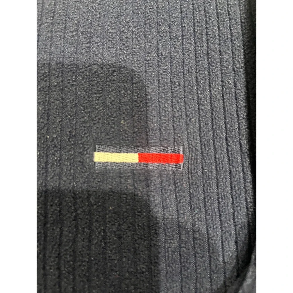 Vintage Tommy Jeans Ribbed V-Neck Sweater Navy Blue Red White Mens XL